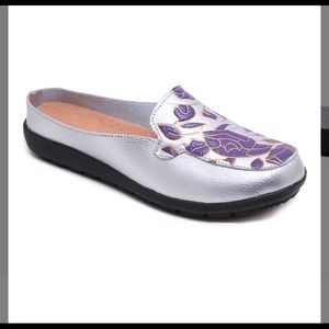 Silver & Purple Leather Mule